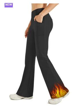 Fleece Lined Leggings Yoga Dress Pants with 4 Pockets Thermal Bootcut